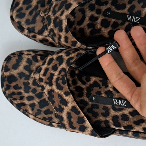 Zara Leopard Print Fabric Flatform Sandals EU37 sz6.5-7 - Picture 5 of 15